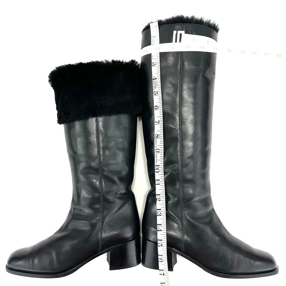 Bally Women Black Winter Knee High Boot Sz 36/5.5 Leather Foldable FurTrim Lined